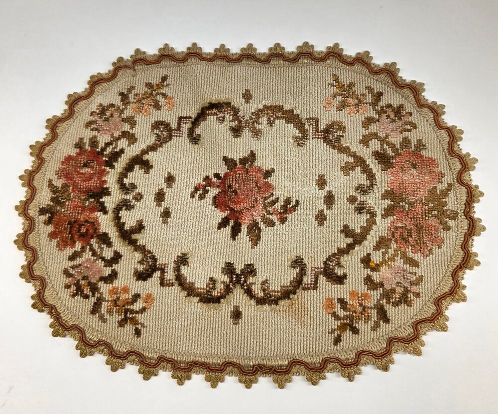 Vintage Croydon Floral Tapestry Oval Doily Placemat Belgium 9 x 13